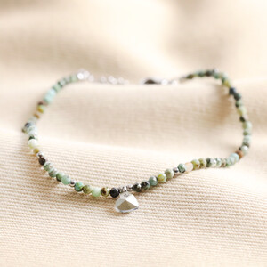 Green And Brown Bracelet With Blue Diamonte Heart Charm