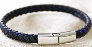 Men's Woven Leather Bracelet in Black and Blue M/L