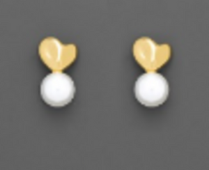 Gold Heart and Pearl Earrings With Pearl Back