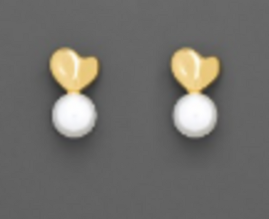 Gold Heart and Pearl Earrings With Pearl Back