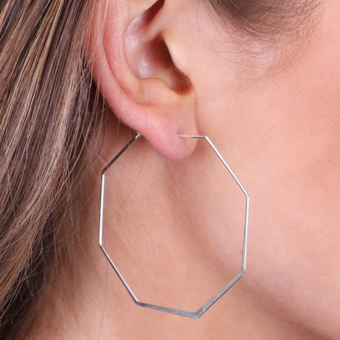 Lisa Angel Silver Octagonal Hoop Earrings
